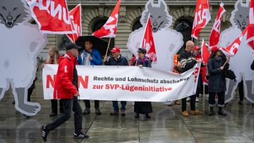 Aktion der Gewerkschaft Unia am 22.&nbsp;September auf dem Bundesplatz