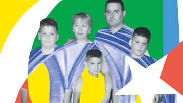 Illustration: Kollage von Portraitfotos mit ausgeschnittenen Gesichtern