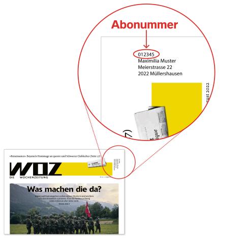 Detailansicht einer Zeitung mit aufgedruckter Adresse/Abonummer