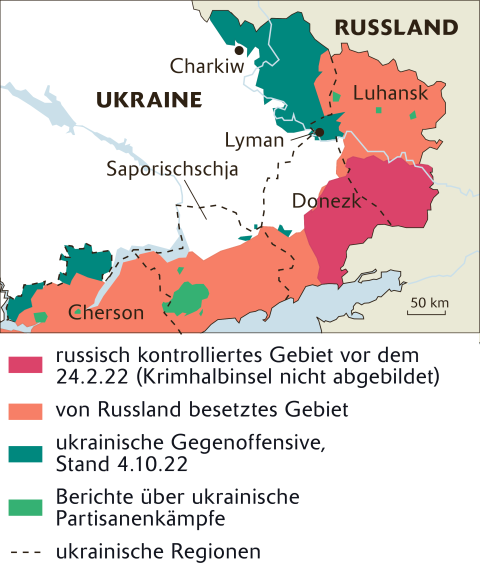 Karte: Umkämpfte Gebiete in der Ukraine