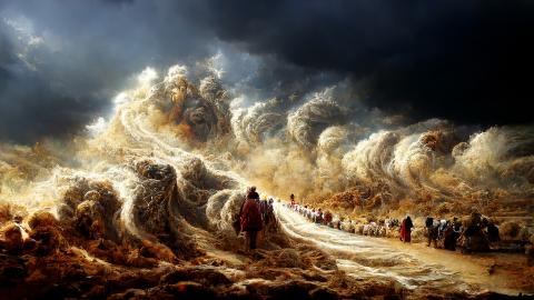 Gemälde: Moses und die Israelit:innen durchqueren das Rote Meer