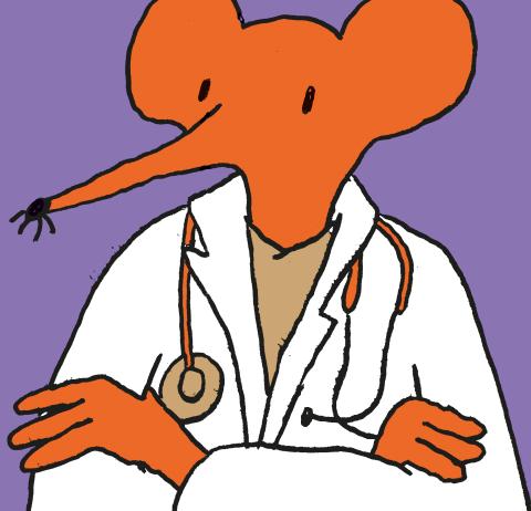 Illustration: ein Tier als Arzt mit Arztkittel und Stethoskop