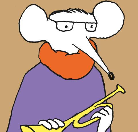 Illustration: ein Tier als Musikerin, welche ein Blasinstrument in der Hand hält