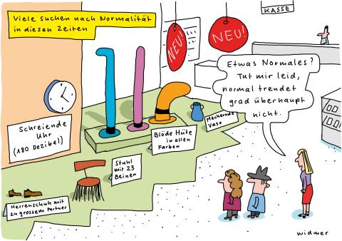 Cartoon von Ruedi Widmer zur Suche nach «Normalität»