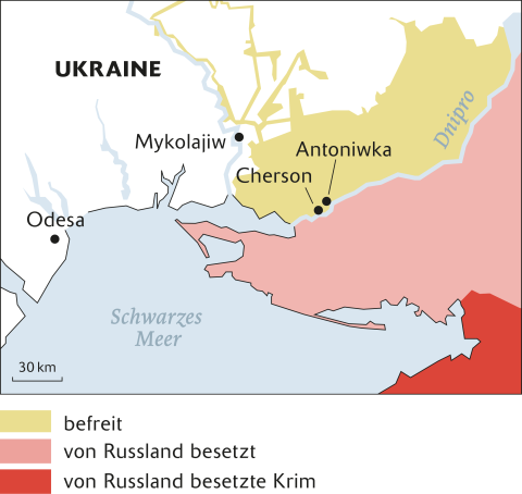 Karte zur Situation in der Südukraine