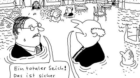 Cartoon von Ruedi Widmer: Aktion Klimawandelhalle