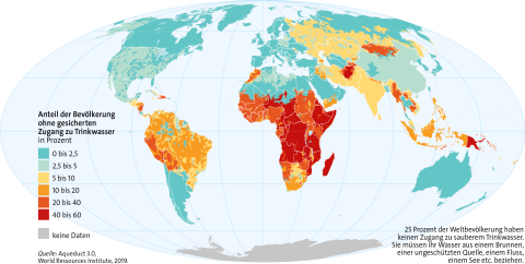 Infografik: Anteil der Bevölkerung ohne gesicherten Zugang zu Trinkwasser weltweit