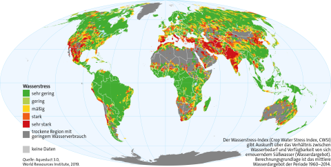 Infografik: Weltkarte mit Wasserstress-Index