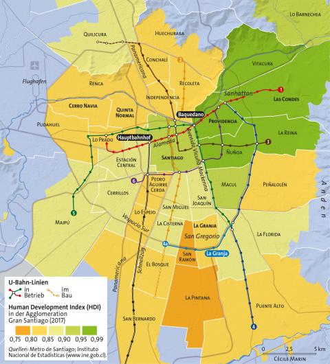 Stadtteile und U-Bahn-Netz in Santiago de Chile