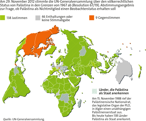 Weltkarte: Länder, die Palästina als Staat anerkennen