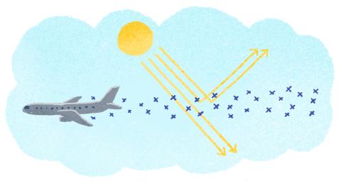 informative Illustration: Vorgang von SAI-Technologie (stratospheric aerosol injection) 