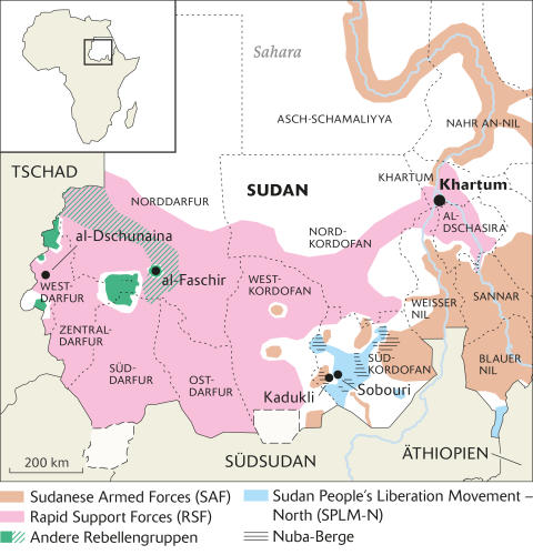 Karte des Sudan: Konfliktparteien