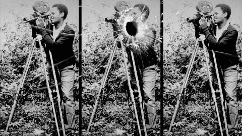 3 Abbilder von Nicolás Guillén Landrián mit Filmkamera