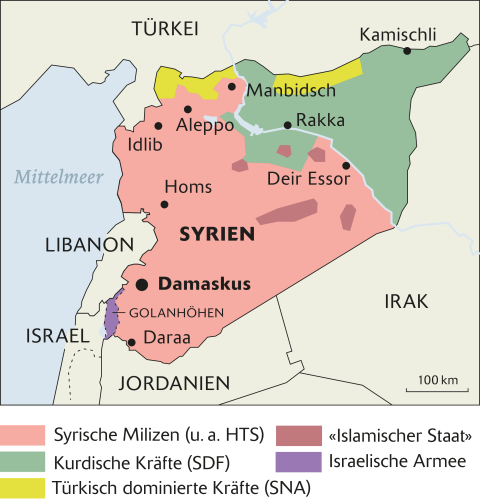 Karte von Syrien mit den kontrollierten Gebieten