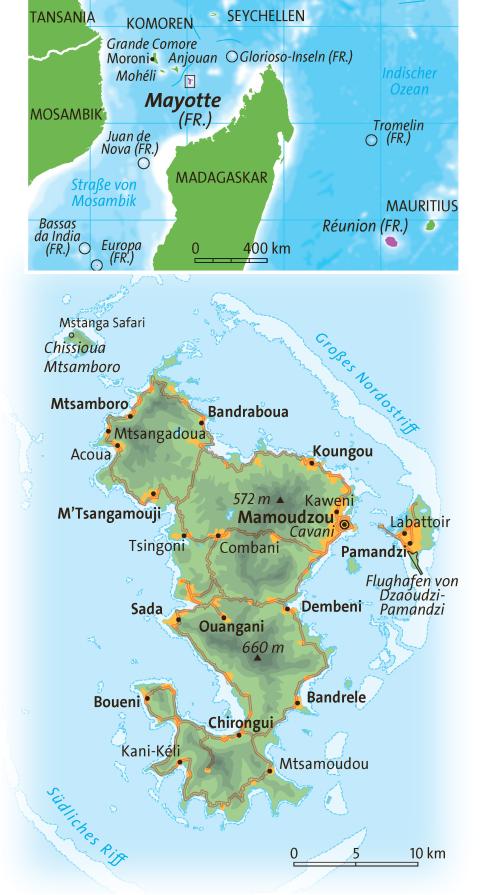 Karten von der Insel Mayotte und Umgebung