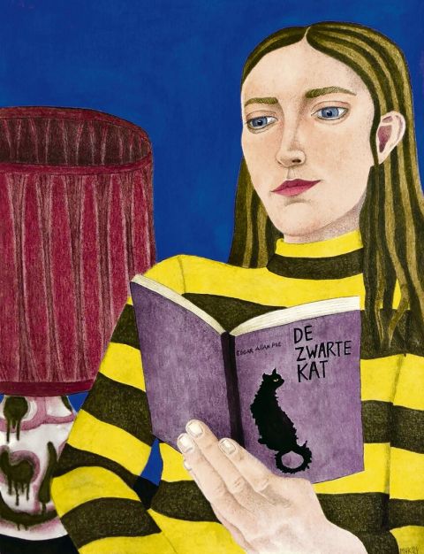 Maeve van Klaveren, Reading, 2024, Aquarellfarben, Pastellfarben, Pastellstifte und Zeichenkohle auf Papier, 65 × 50 cm