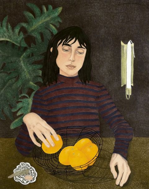 Maeve van Klaveren, As the Day Grows Dim, 2024, Aquarellfarben, Pastellfarben, Pastellstifte und Zeichenkohle auf Papier, 89,5 × 71,8 cm