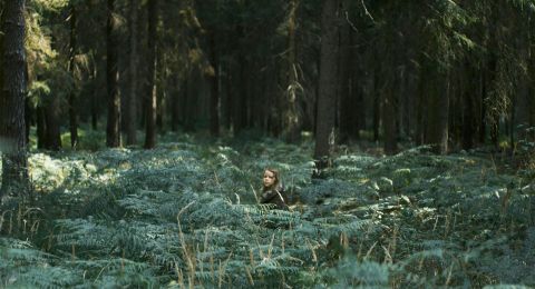 Filmstill aus «Milchzähne»: ein Kind steht zwischen Farnen im Wald