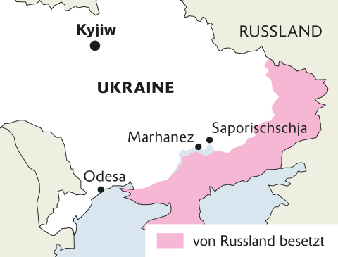 Karte: Städte an der Frontlinie zu den von Russland besetzten Territorien