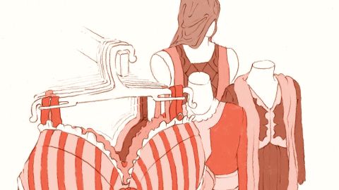 Ausschnitt aus einer Illustration von Noémie Fatio: Büstenhalter und Kleider