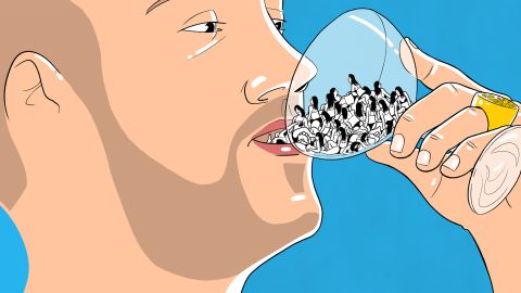 Illustration von Matthias Seifert: David Azzato trinkt aus einem Glas