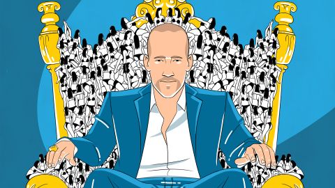 Illustration von Matthias Seifert: David Azzato sitzt auf einem Thron