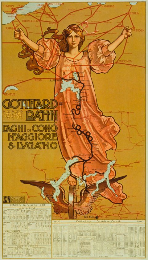 Fahrplan der Gotthardbahn von 1902, gestaltet von Gabriele Chiattone