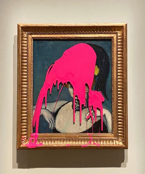 Pablo Picassos Werk «L’Hé­taire en rose», überschüttet mit pinker Farbe