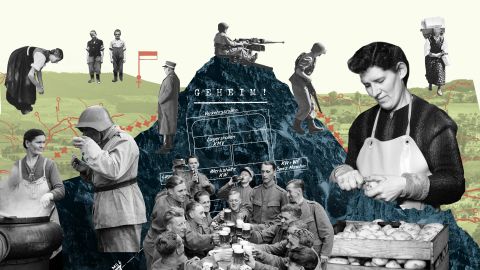 Collage von Marcel Bamert: historische Fotos, Ausschnitte aus militärischen Karten und ein Zitat