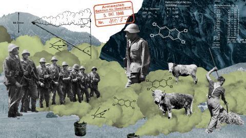 Collage von Marcel Bamert: historische Fotos und Ausschnitte aus Bauplänen und Dokumenten