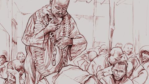 Illustration: Walid Amanuel Gebreyesus Negash misshandelt Geflüchtete bei eingeschaltetem Telefon