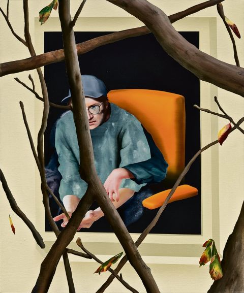 Ellen Akimoto, Window View, 2025, Öl und Acryl auf Leinwand, 120 × 100 cm
