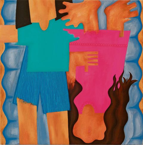 Ximena Ferrer Pizarro, The relationship with my sister, 2024, Acryl auf Leinwand, 84 x 85 cm