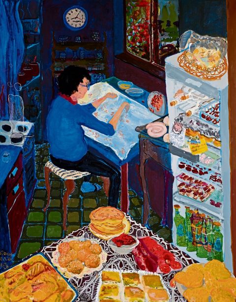 Malerduo Bošković-Scarth, Baka (Novi Sad), 2024, Acryl, Kohle, Wachspastell auf Leinwand, 92 × 72,5 cm