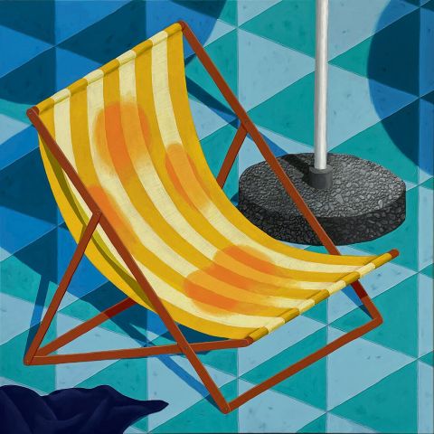 Lotte Keijzer, Marking your territory, 2023, Acrylfarben, Buntstift und Sand auf Leinwand, 120 × 120 cm