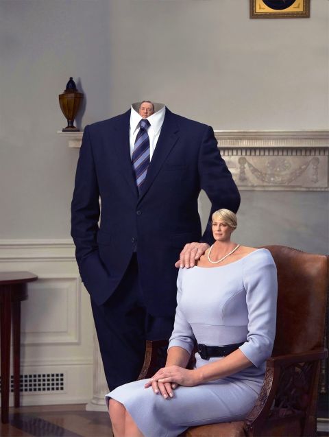Fotomontage von Beni Bischof: Protagonisten aus der TV-Serie «House of Cards» mit verkleinerten Köpfen