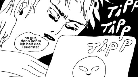 Ausschnitt aus der Graphic Novel «Toys»: eine Person tippt etwas in einen Laptop