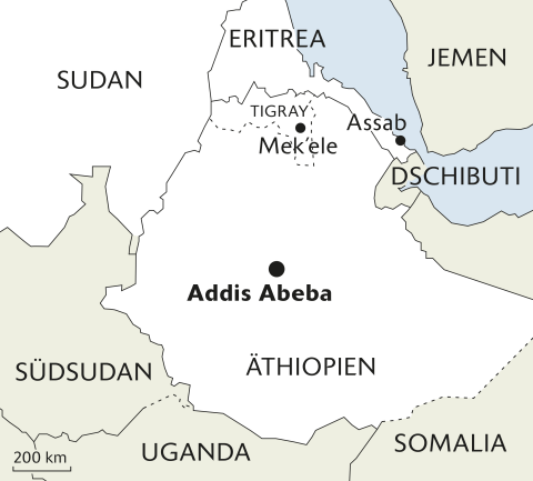 Karte von Äthiopien und umliegenden Ländern