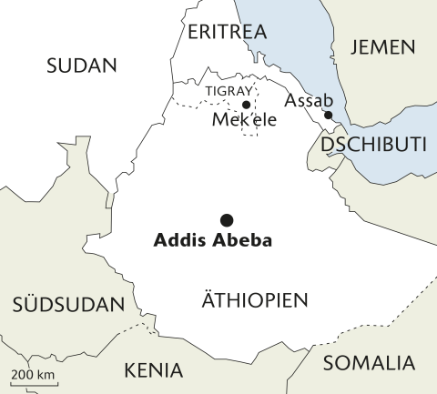 Karte von Äthiopien und umliegenden Ländern