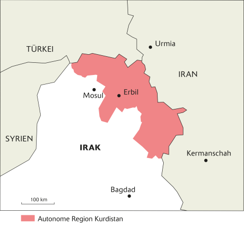 Karte des kurdischen Autonomiegebiets im Irak