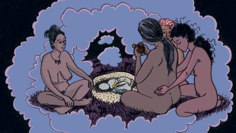 Ausschnitt aus dem Comic: mehrere Frauen sitzten nackt beisamen