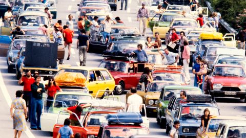 Stau auf der Gotthardroute im Juli 1981