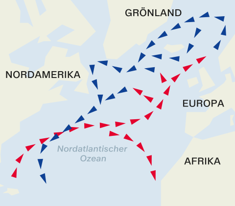 schematische Karte der Atlantischen Umwälzzirkulation