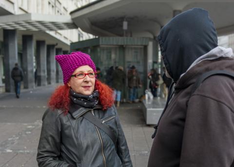 Yvonne Bürgin am Basler Claraplatz.