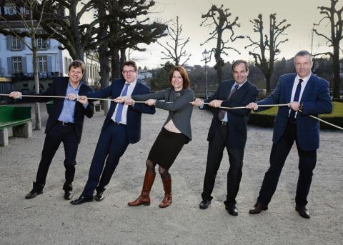 Jürg Grossen (GLP), Rösti (SVP), Petra Gössi (FDP), Gerhard Pfister (CVP) und Lorenz Hess (BDP)