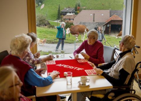 Senioren bei einer Spielrunde im Alters- und Pflegeheime «Schärme»