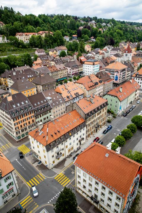 Strassenzüge in Le Locle von oben