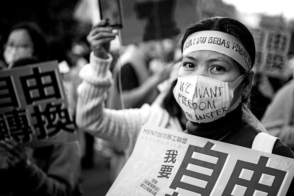 Protest der Taiwan Federation of Migrant Workers in Taipeh, Januar 2016