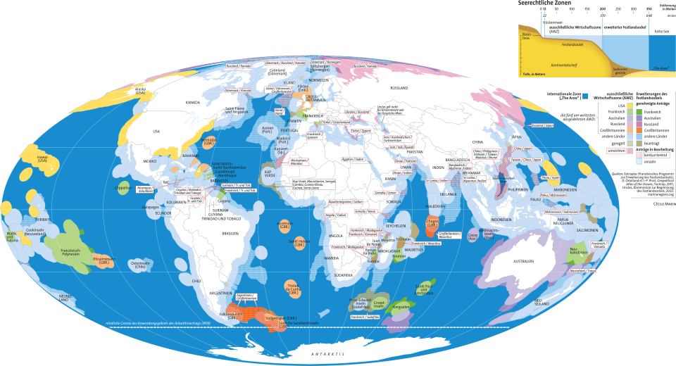 Weltkarte mit den seerechtlichen Zonen