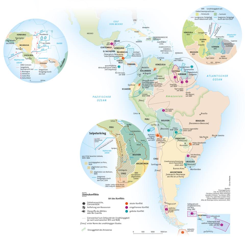 Karte: Grenzkonflikte in Lateinamerika